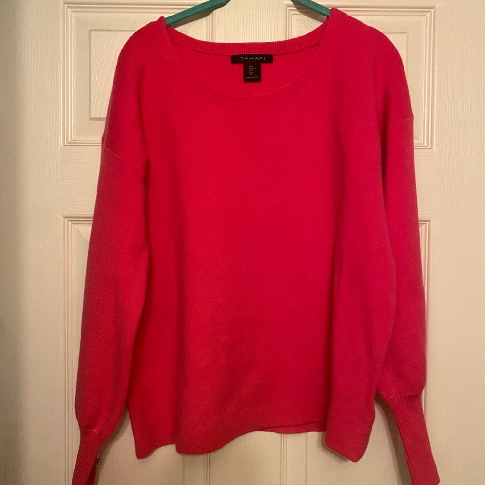 Tahari Women's Vibrant Pink Crew Neck Sweater